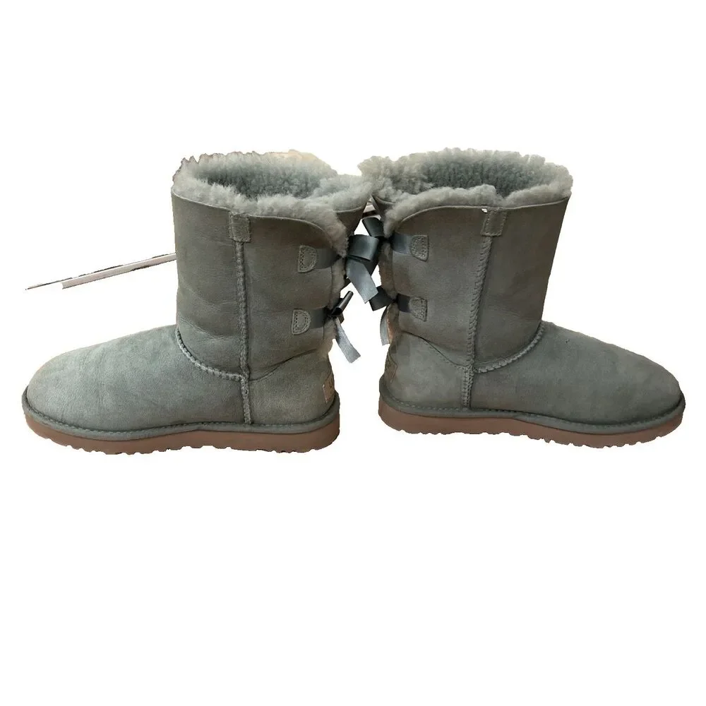 Womens Ugg Boots Sz 8 Bailey Bow Sage Light Green Suede Coquette Has Normal Wear - Picture 11 of 13